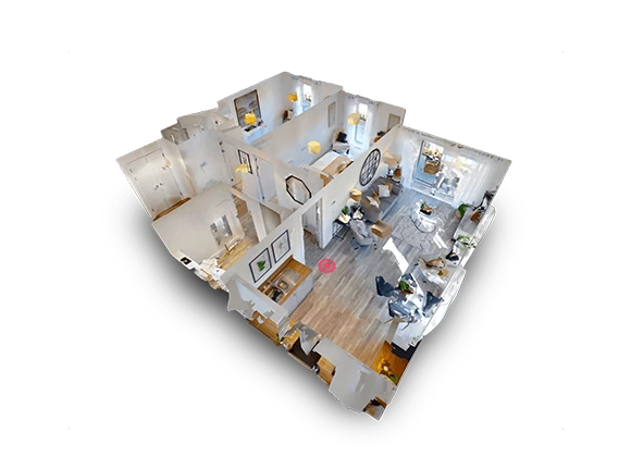 A dollshouse view of an office space.