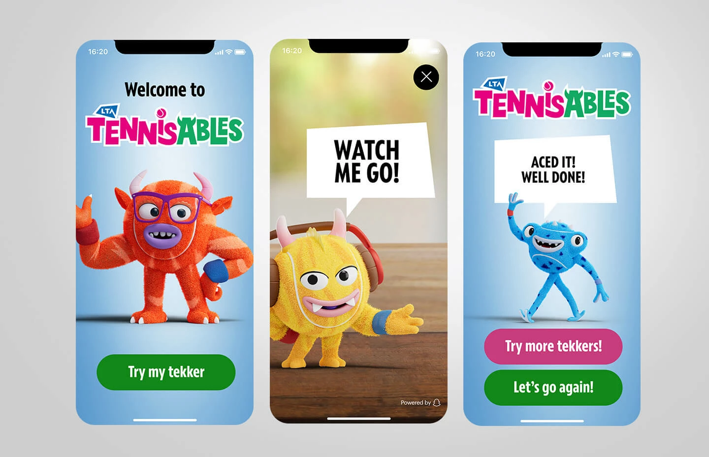 Tennisables characters being viewed on a smartphone device
