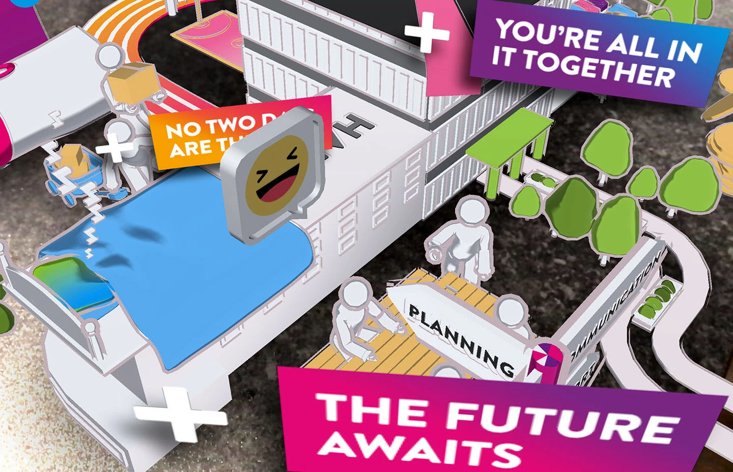 a stylized 3d depiction of a university