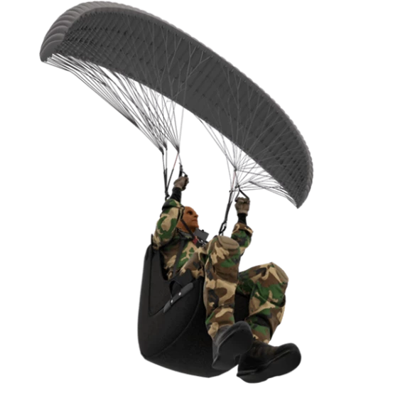 A soldier paragliding in a VR simulator