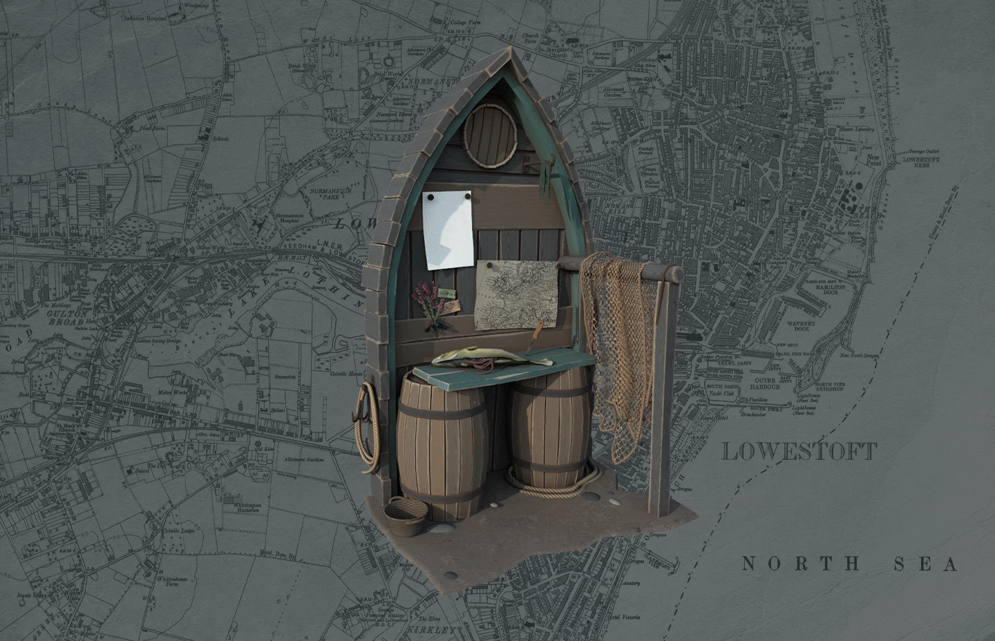 Models of parts of a ship