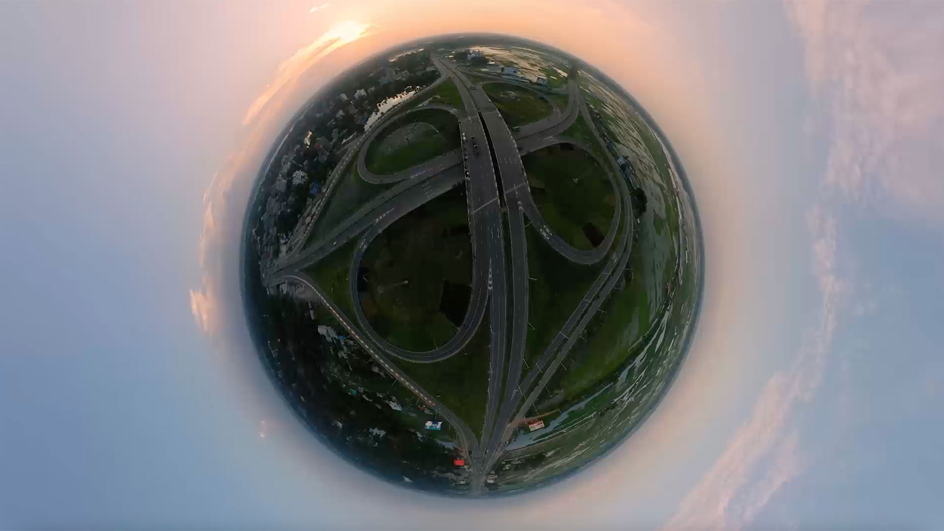 Warped motoroway junction appearing like a planet